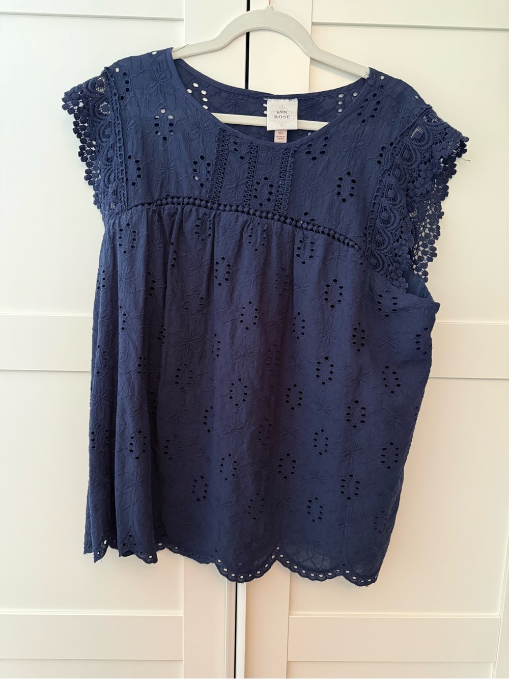 Pair of Navy & White Eyelet Scallop Hem Tops, XL - Picture 8 of 14